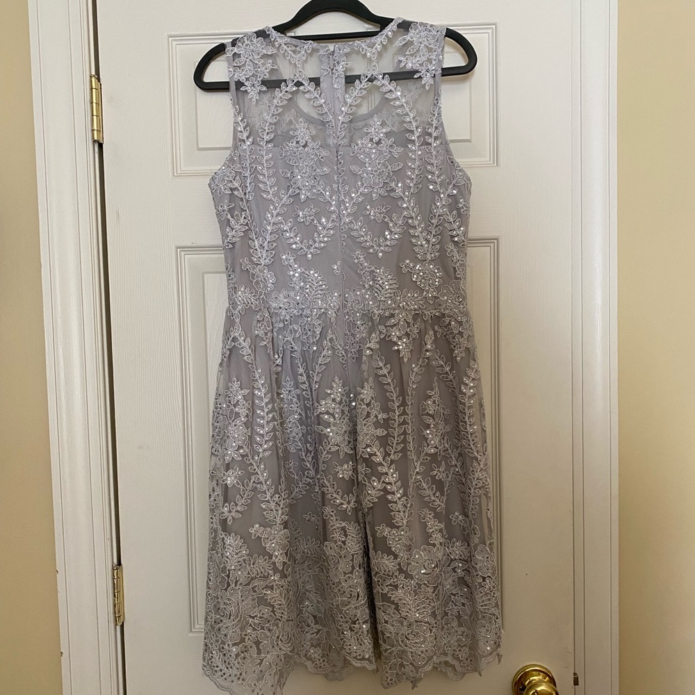 Beautiful Soieblu Silver Hand Embroidery Lace Cocktail Dress!